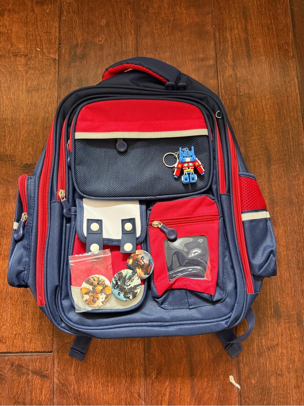 Kids Blue and Red Backpack with Transformers Charm